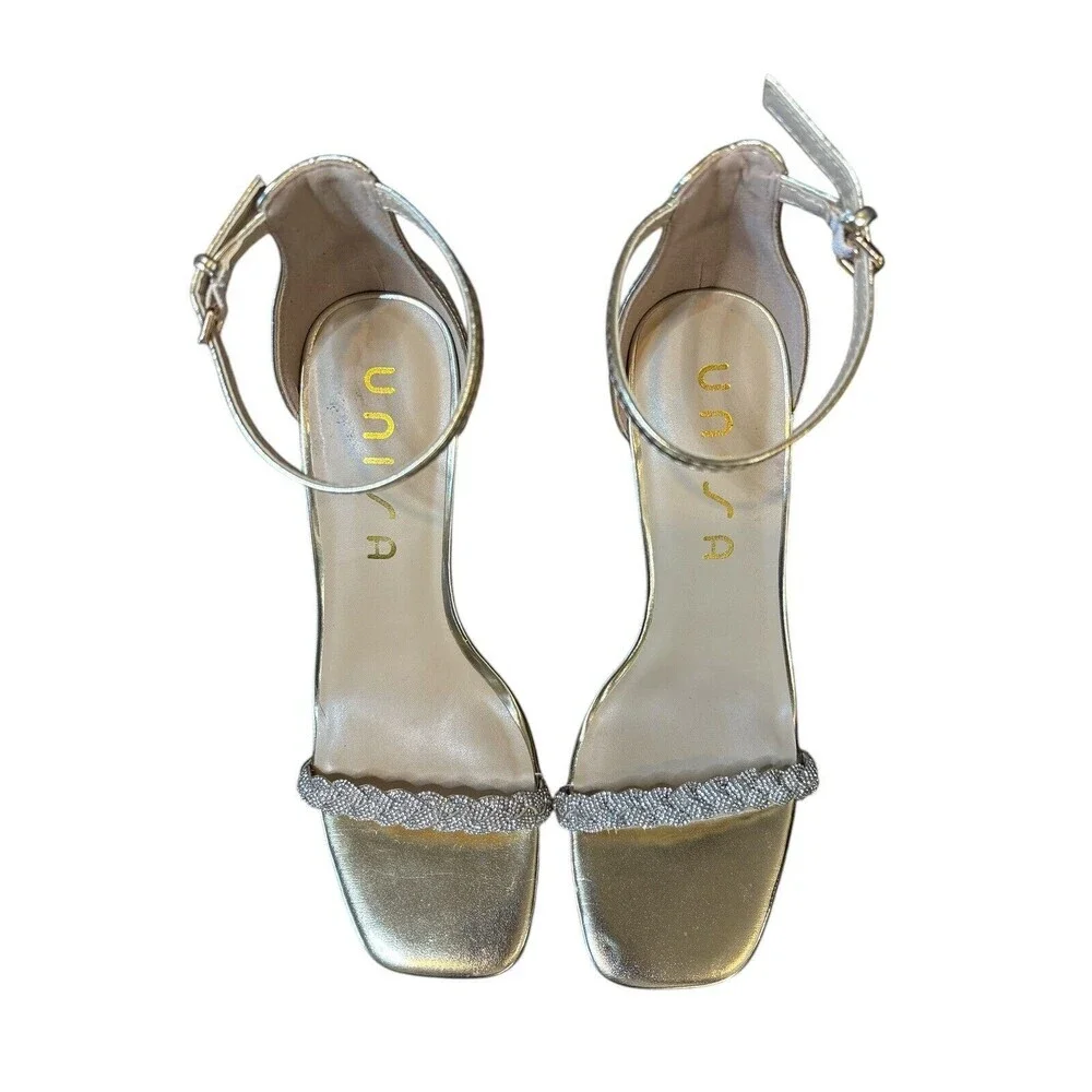 Women's Unisa, Fayy  Gold‎ Strappy Ankle Strap Pump Size 8.5 Sparkly Rhinestone